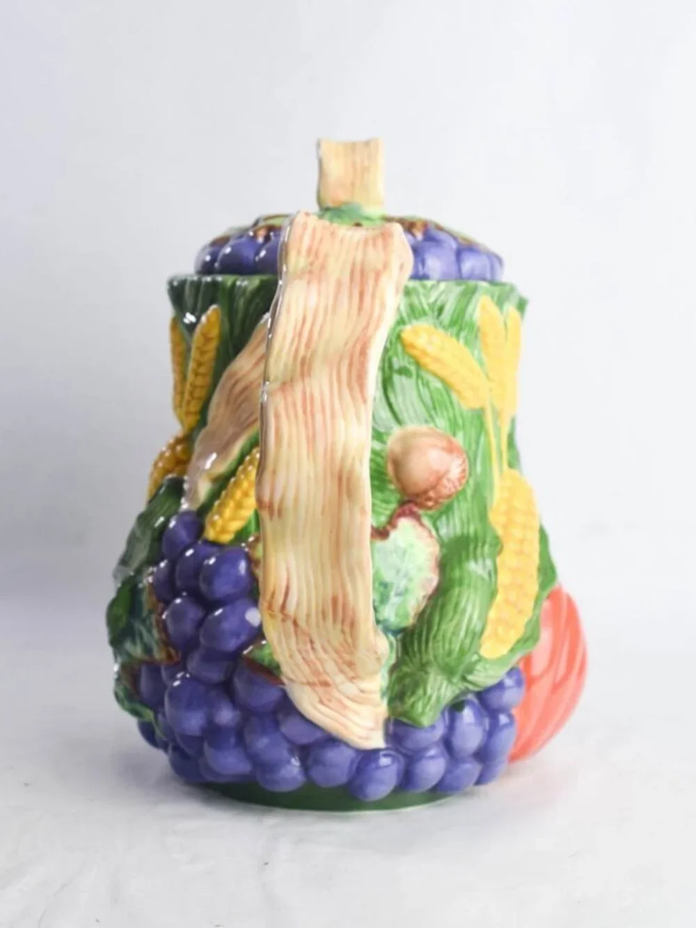 Flowers Inc Balloons Fall Harvest Ceramic Teapot Majolica Corn Grapes Pumpkin